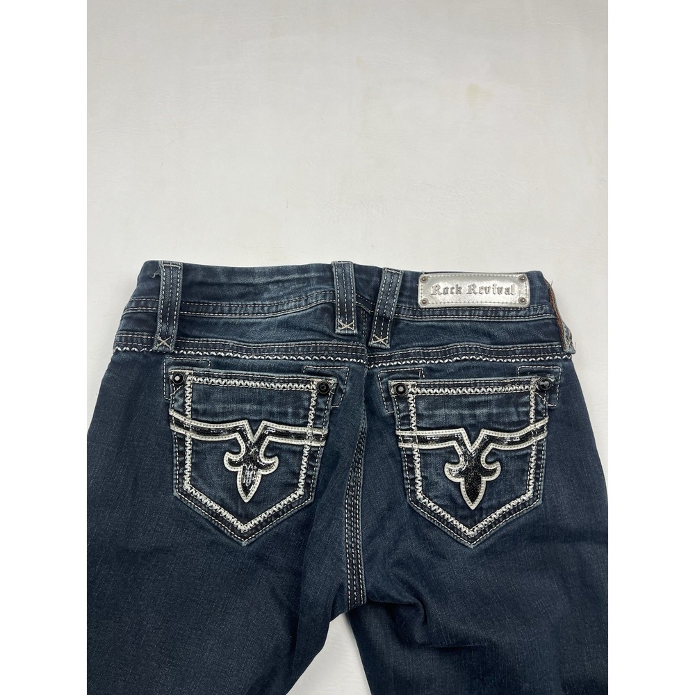 Rock Revival Jacklyn Jeans Women's 28 (fit 31x31) Dark Blue Denim Bootcut Sequin